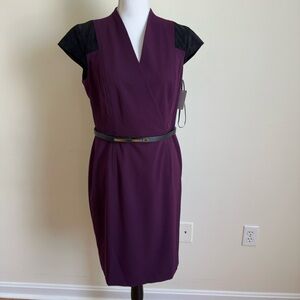 Calvin Klein Burgundy Dress w/ Faux Suede Cap Sleeves size